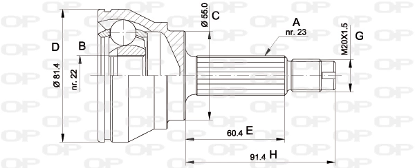 Junta homocinética exterior delantera Ford Escort 4 GAF, AWF, ABFT