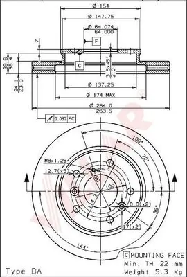 Freno de disco delantero Mazda 626 3 GD