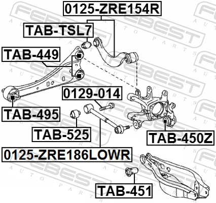 0125ZRE154R Febest Brazo superior de suspensión trasera izquierdo/derecho