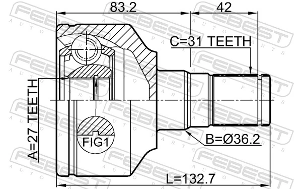 2711XC70LH Febest Junta homocinética