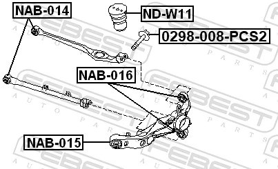 0298008PCS2 Febest Perno de fijación del brazo inferior trasero exterior