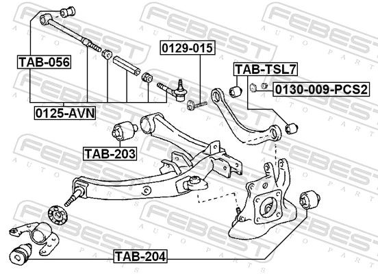 0129015 Febest Perno de fijación interior del brazo oscilante superior trasero