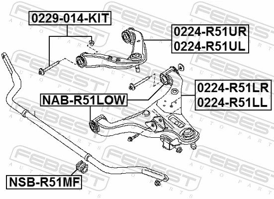 0229014KIT Febest Perno de fijación del brazo de suspensión delantero superior