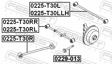 0225T30R Febest Brazo longitudinal inferior trasero izquierdo/derecho