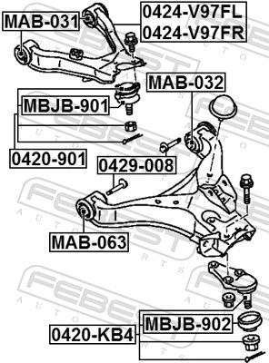 MAB031 Febest Buje del brazo de suspensión delantero superior
