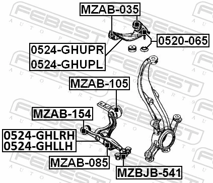 MZAB035 Febest Buje del brazo de suspensión delantero superior