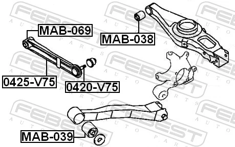 0420V75 Febest Rótula superior de suspensión trasera