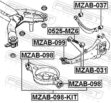 MZAB098KIT Febest Buje del brazo inferior trasero