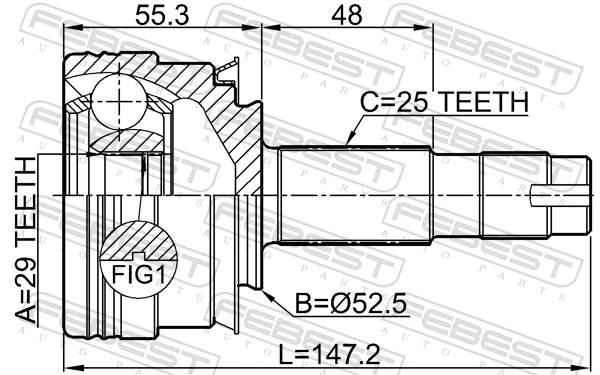 1010T300MT Febest Junta homocinética exterior delantera derecha
