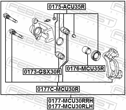0177CMCU30R Febest Soporte de la pinza de freno trasera