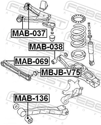 MAB136 Febest Buje del brazo longitudinal inferior trasero