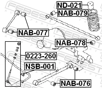 NAB076 Febest Buje delantero del brazo longitudinal trasero