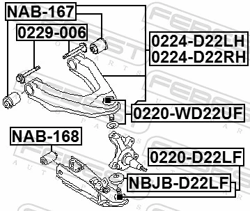 0229006 Febest Perno de fijación del brazo de suspensión delantero superior