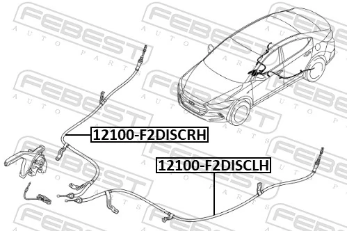12100F2DISCRH Febest Cable de freno de mano trasero derecho