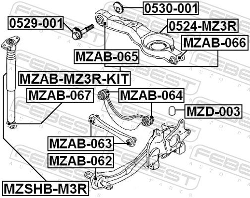 MZAB062 Febest Buje delantero del brazo longitudinal trasero