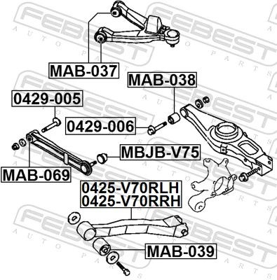 MAB039 Febest Buje del brazo longitudinal inferior trasero