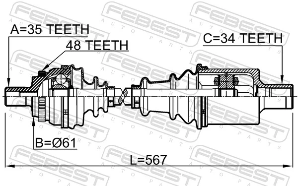 1614210LH Febest Semieje delantero izquierdo