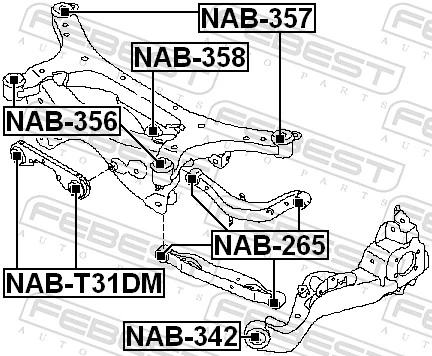 NAB342 Febest Buje delantero del brazo longitudinal trasero