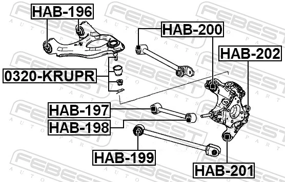 0320KRUPR Febest Silentblock del brazo superior de suspensión trasera