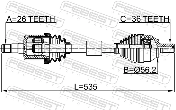 2714S40LH Febest Semieje delantero izquierdo
