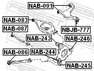 NAB086 Febest Buje delantero del brazo longitudinal trasero