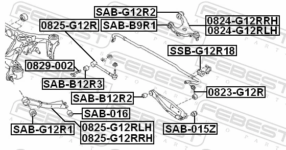 SABG12R2 Febest Silentblock del brazo superior de suspensión trasera