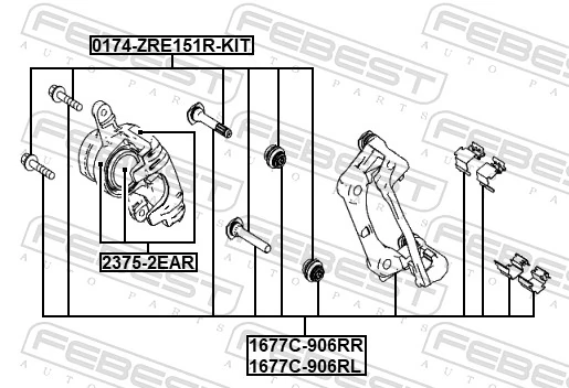 1677C906RL Febest Soporte de la pinza de freno trasera