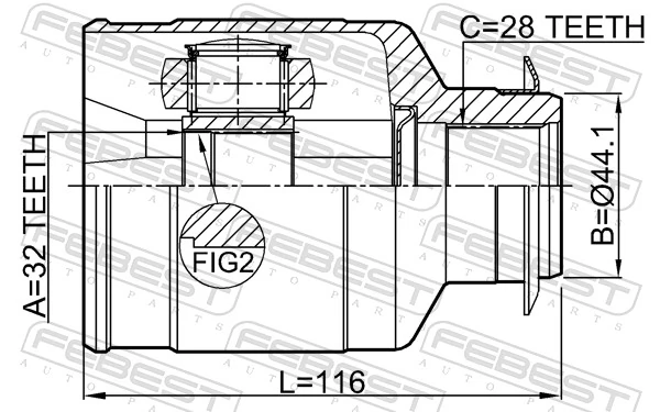 2211D9A64WRH Febest Junta homocinética interna delantera derecha