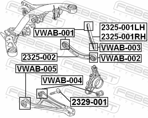 VWAB003 Febest Silentblock del brazo superior de suspensión trasera