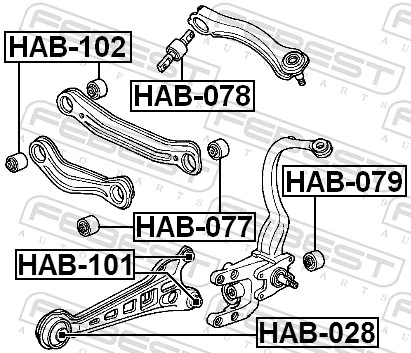 HAB101 Febest Buje trasero del brazo longitudinal trasero