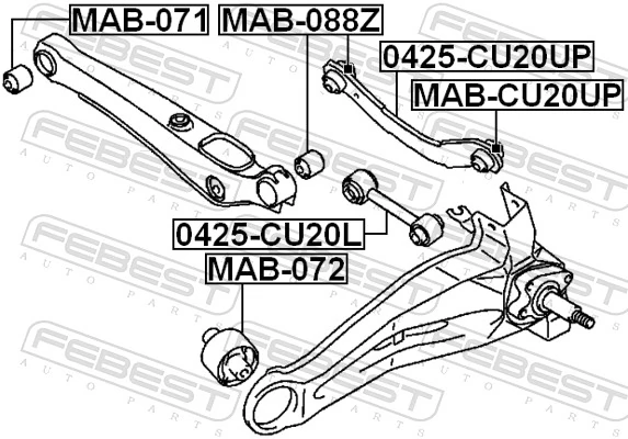 0425CU20L Febest Barra transversal, suspensión de ruedas, eje trasero