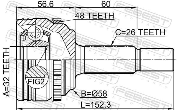 0110ZRE142A48 Febest Junta homocinética exterior delantera derecha