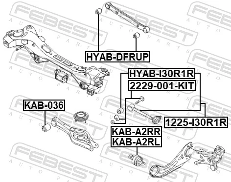 2229001KIT Febest Perno interior del brazo de caída trasero