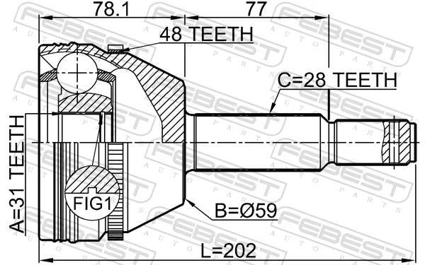 2110TRD9A48 Febest Junta homocinética