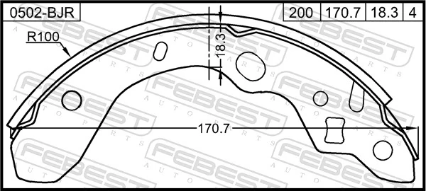 0502BJR Febest Zapatas de freno de tambor traseras