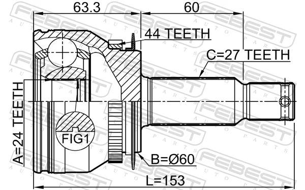 2210CER15A44 Febest Junta homocinética exterior delantera izquierda