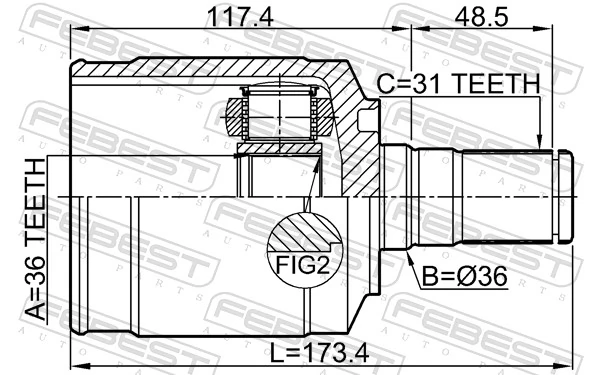 1211CM10LH Febest Junta homocinética interna delantera izquierda