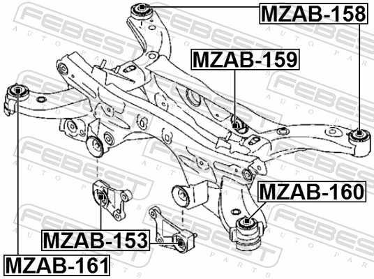 MZAB159 Febest Silentblock de la traviesa de montaje del diferencial trasero trasero