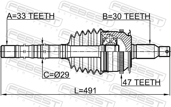 0414KB4A47R Febest Junta homocinética exterior delantera derecha