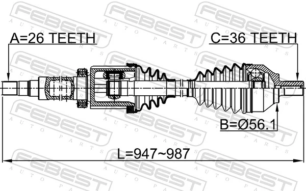 2714S40RH Febest Semieje delantero derecho