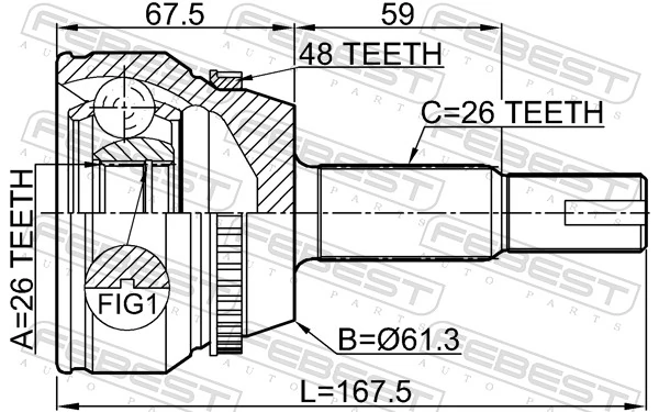 0110ACV40L26A48 Febest Junta homocinética