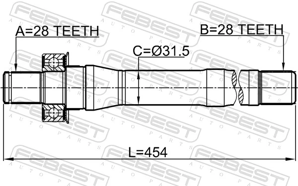 1212CMMT4WD Febest Árbol de transmisión intermedio