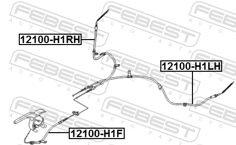 12100H1RH Febest Cable de freno de mano trasero derecho