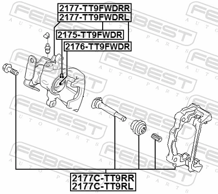 2177CTT9RL Febest Soporte de la pinza de freno trasera