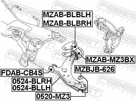 MZABBLBRH Febest Silentblock de brazo de suspensión delantero inferior