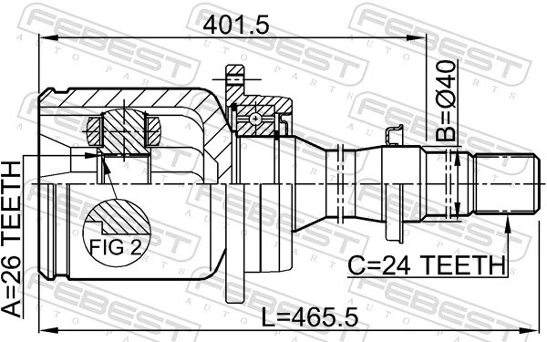 0111AZT250RH Febest Junta homocinética interna delantera derecha
