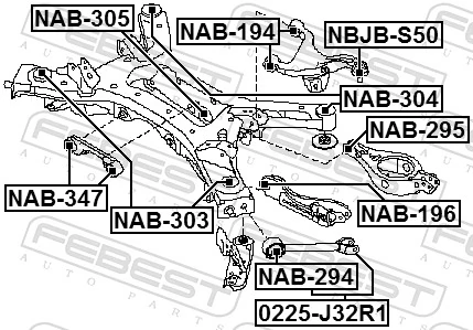 NAB347 Febest Silentblock de la traviesa de montaje del diferencial trasero trasero