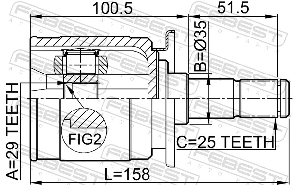 0411CU20RR Febest Junta homocinética interior trasera