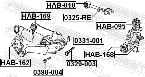 0329003 Febest Perno exterior del brazo de caída trasero