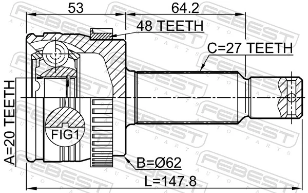 1210IX35A48R Febest Junta homocinética exterior trasera